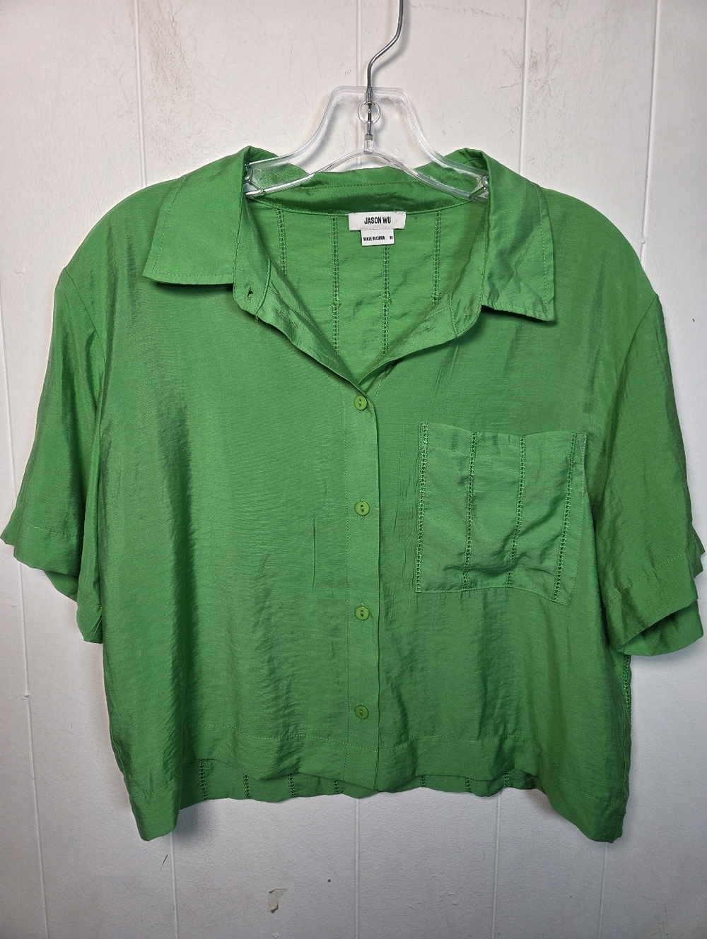 Jason Wu Green Short Sleeve Button Down Size Medium - Picture 2 of 15